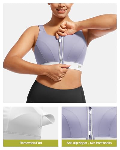 Image of Adjustable High Impact Sports Bras for Women Zip Front Full Coverage and Lift Padded Compression Tops