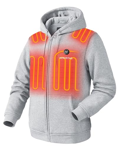 Venustas Unisex Heated Hoodie with Battery Full-Zip Heated Jacket for Women and Men Light Gray