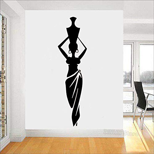 Africaine Femme Fille Vinyle Stickers Muraux Salon Afrique Culture Danse Style Pichet Vase Sticker Décor À La Maison Motif 30x110 cm Cover