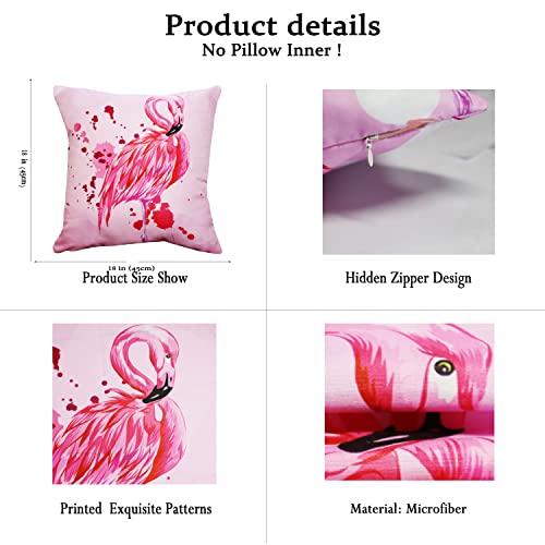 Iuocfer Pink Flamingos Throw Pillow Covers 18X18' Tropical Flower Pillowcase Square Pink Pillow Cover Floral Pillow Case For Sofa Bedroom Cushion Home Decor Set Of 2 #TOP4