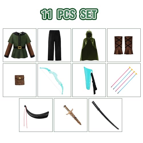Image of ReliBeauty Kids Archer Costume Boys Girls Hunter Costume with Cape,Green