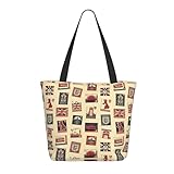 Bolso de mano ligero y reutilizable de lona con cremallera y correa para mujer, diseño con estampado en inglés