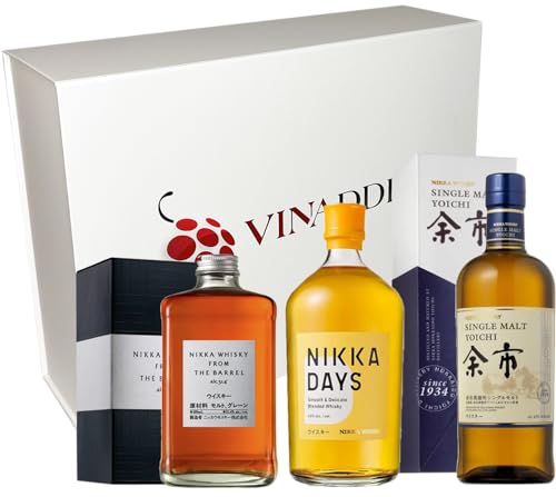 VINADDICT Caja de regalo de whisky japonés: Nikka From the Barrel, Nikka Days y Yoïchi Single Malt 700 mililitros