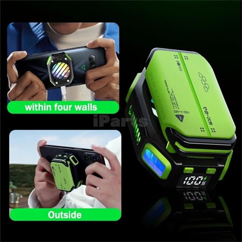 Image of BLACK CROWN X111 Magnetic Phone Cooler - 7-Speed Adjustable RGB Semiconductor Radiator, Removable Battery Holder for Gaming & Streaming (Green).