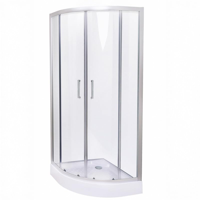 Belvit® Duschkabine Viertelkreis 80x80x200 cm mit Schiebetür und Duschwanne, 4 mm ESG Klarglas, verchromte Profile, Antikalk Nano Beschichtung, Eckmontage, Eckduschkabine