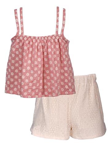 Image of Bonnie Jean Girls Size 2T-16 Coral Gauze Top Ivory Lace Short Set