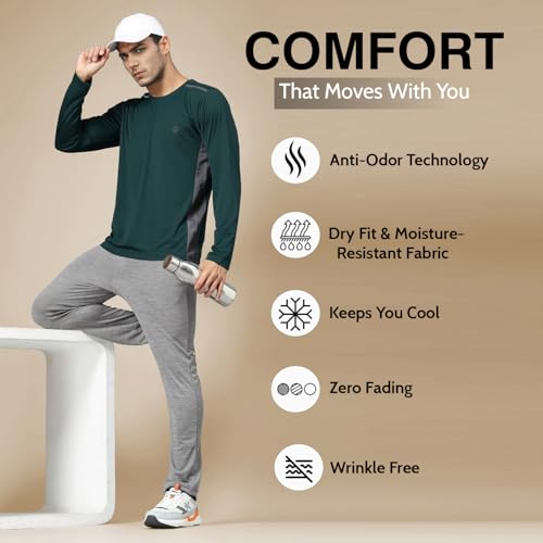Image of CHKOKKO Gym T Shirts for Men Workout Solid Quick Dry Sports Men T-Shirts Breathable Lightweight Full Sleeve Regular Fit Round Neck Running Stylish Tshirt for man