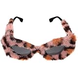 Mikikit Lunettes de Soleil pour Fête à Fourrure Lunettes Œil de Chat Taille Moyenne Monture Léopard et Verres Gris Accessoire Amusant et Vintage pour Femmes et Soirées et Plage
