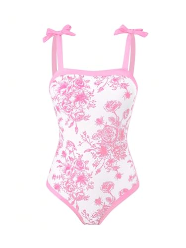 Image of SHENHE Girl's Floral One Piece Swimsuit with Cover Up Sarong Wrap Tie Bow Cute Bathing Suits