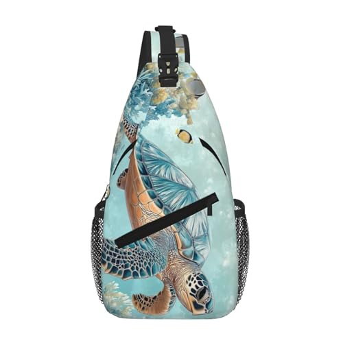 Image of SUPLUCHOM Sling Bag Turtle Sea Coral Ocean Hiking Daypack Crossbody Shoulder Backpack Travel Chest Pack for Men Women