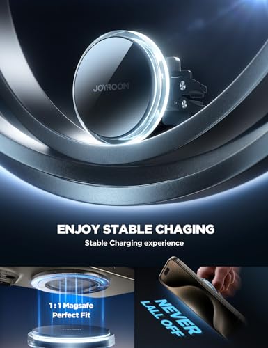 JOYROOM for Magsafe Car Mount Charger [15W No Heat Charging], Car Mount for iPhone Wireless Fast Charging, Magnetic Phone Mount Holder for Magsafe Charger Car Phone Holder Vent Fits iPhone 16 15 14 13 - Thumbnail 7