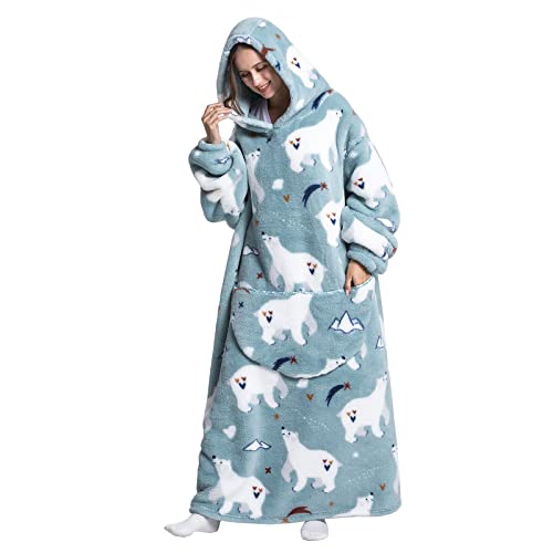 Neufigr Hoodie Decke Damen Übergroße Flauschige Kuscheldecke Super Lange Kapuzenpullover Deckenpullover Freundin Familien Cover