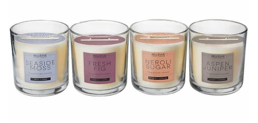 Bellevue Luxury Candles, 11oz, 4-Pack, Soy Blend Candles Formulated with Pure Essential Oil Blend