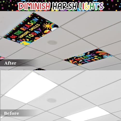 Image of ROCEEI Pack of 4 Fluorescent Light Covers for Ceiling Lights, 4 x 2 Ft, Magnetic Light Covers for Classroom Office Home School Ceiling Decor(Inspiring)