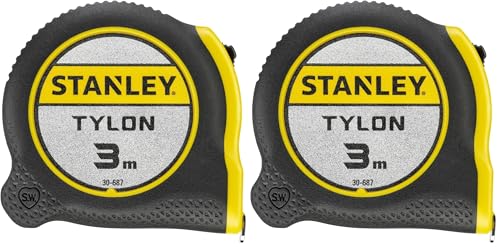STANLEY Mesure 3 m x 13 mm Bi-Matière Tylon - Métre à Ruban Léger, Compact et Ergonomique avec Crochet de Ceinture 0-30-687 (Lot de 2)