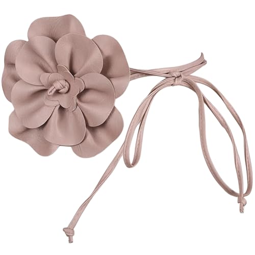 CALFOVERA Cinto elegante de 6,5 mm com decoração floral grande, de pele sintética, estilo boémio, com borlas e corda de couro. Ideal para camisas de vestir e casamento (rosa).