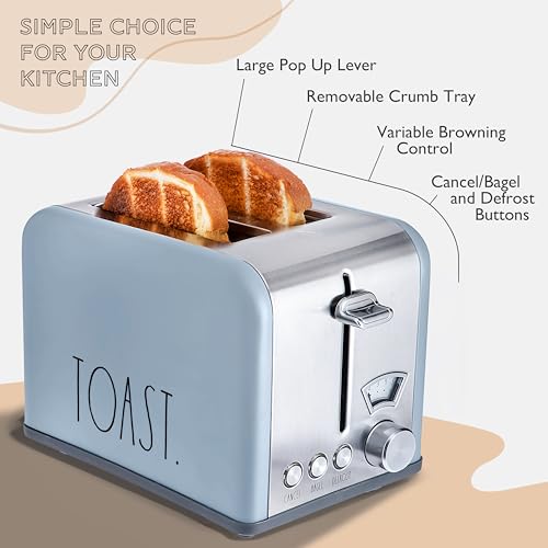 Rae-Dunn-Toaster-Stainless-Steel-2-Slice-Square-Toaster-Wide-Slot-with-5-Browning-Levels-with-Bagel-Defrost-and-Cancel-Options-Baby-Blue