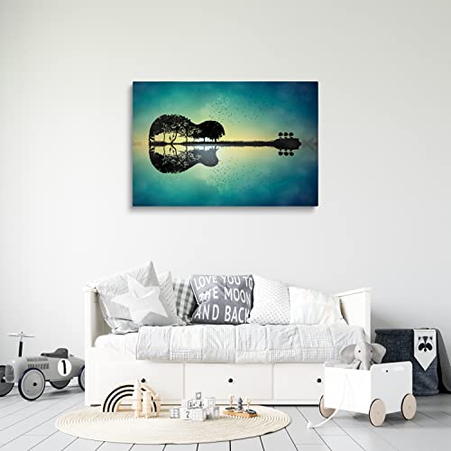 Pavaieics Guitar Wall Art Canvas Poster Prints Music Art Wall Decor Abstract Guitar Tree Island Picture Artwork For Bedroom Living Room Music Room Wall Decoration - 24X36 Inch #TOP4
