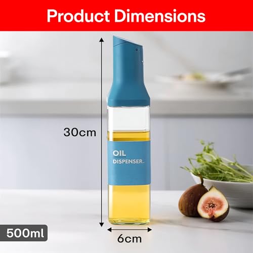 Image of PRIME PICK 500ml Oil Dispenser Bottle - Leak-Proof Glass with Auto-Flip Cap, Stainless Steel Spout, Quick Oil Return, BPA-Free, 30cm Tall, Easy to Refill & Clean, Slim Grip, Transparent Body Set of 2.