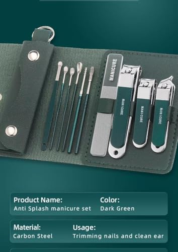Image of Fayleeko Nail Cutter Set, Manicure Kit, Nail Clippers for Men & Women | Cuticle Remover - Portable Travel Grooming Kit with Nail File, Ear Pick & Tweezers Set (Green 1)
