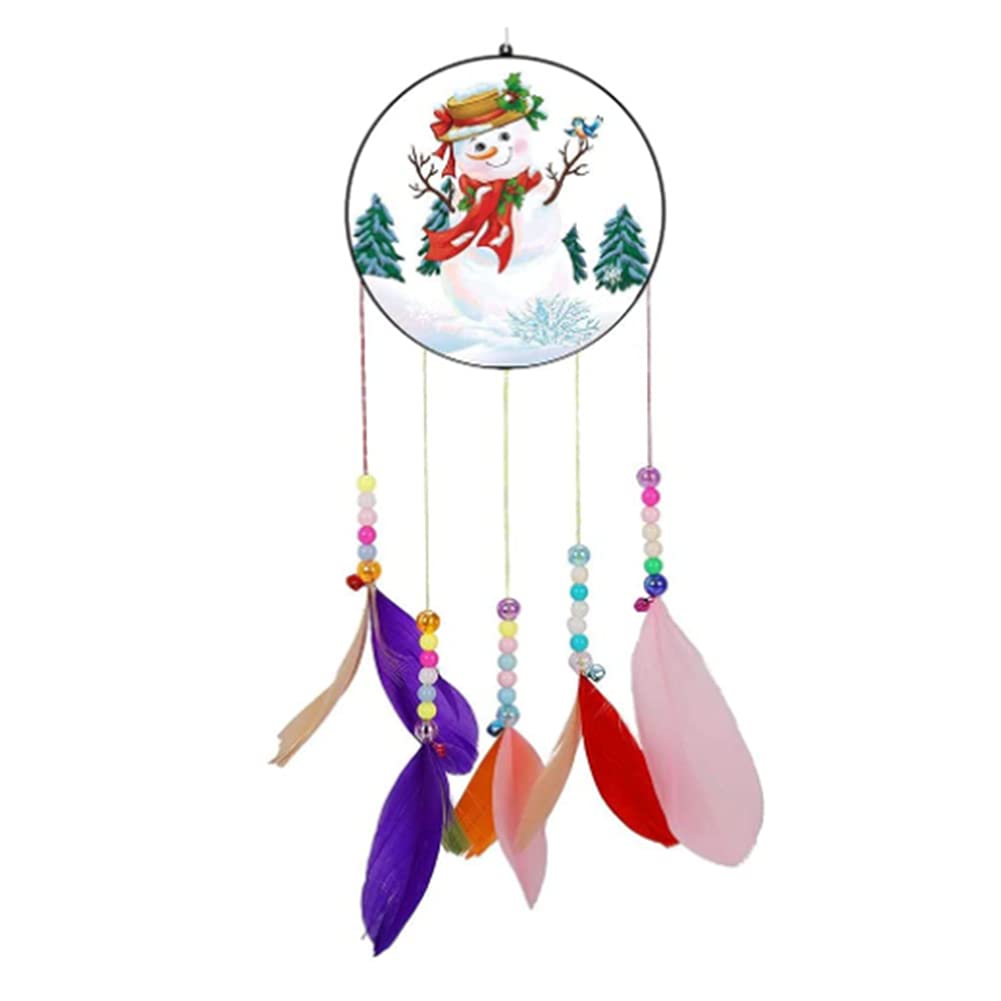 5D Diamond Painting Wind Chime Dream Catcher Kits DIY Outdoor Garden Decor Gifts Handmade Wall Hanging Home Decoration Ornament Christmas Festival Craft Gift (Christmas Snowman 21)