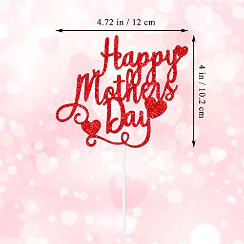 12Pcs Red Glitter Happy Mother's Day Cake Toppers Food Picks Cake Decoration For Mother's Day Mom's Birthday Party Suppliers #TOP1