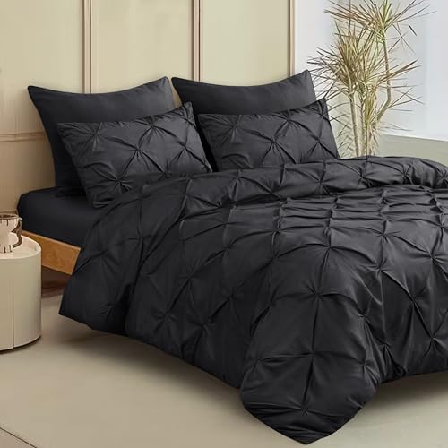 Image of QATAN Luxury Pintuck Duvet Cover Set with Pillowcases – Elegant Microfiber Bedding Featuring a Stylish Pintuck Diamond Pleat Design, Soft & Durable, Machine Washable (Charcoal, Double)