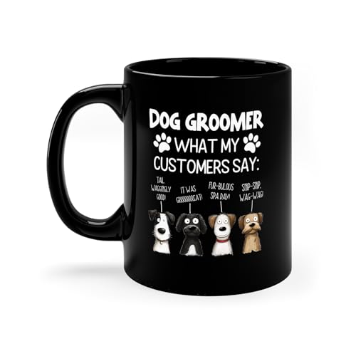Funny Dog Groomer Coffee Mug with Pet Review Joke