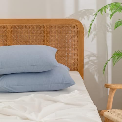 BESTOUCH Washed Cotton Pillowcases Linen Feel Cornflower Blue 12 X 20 inch