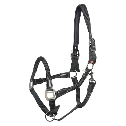 Imperial Riding IRHLaura Licol en Nylon Robuste avec lanières en Cuir PU et ferrures métalliques élégantes, réglable et Confortable pour Une Utilisation Quotidienne dans l'écurie, Noir, Poney