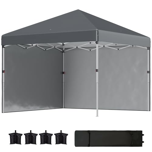 Outsunny 3 x 3 (M) Pop Up Gazebo, UPF 30+ with 2 Sidewalls, Leg Weight Bags and Wheeled Bag, Height Adjustable Party Tent Event Shelter for Garden, Patio, Dark Grey