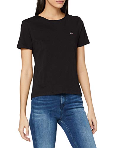 Tommy Jeans Tjw Slim Jersey C Neck Camiseta, Black, L para Mujer