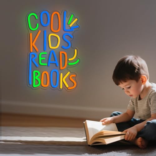 Image of Cool Kids Read Books Neon Sign Kids Read Books Neon Signs for Wall Decor Read Books USB Dimmable LED Lights for Student Suitable for Classroom Bookstore Library Museum Study Room Gift for Teen Boys Girls Christmas
