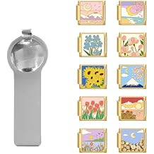 papasgix Italian Charm Bracelet Charms Gold Silver Set Links Bulk with Opening Tool 9mm Italian Charms Flowers Italian Modular Bracelet Links Handmade DIY Jewelry