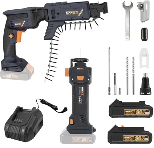 MAXXT 20V Brushless Drywall Screw Gun (Tool Only) – 2-in-1 Screwdriver & Router, 0-5 000 RPM, One-Hand 25-57 mm Quick-Set, 360° Rotating Head, Tool-Free Depth, Drywall Cut-Out Bit Included