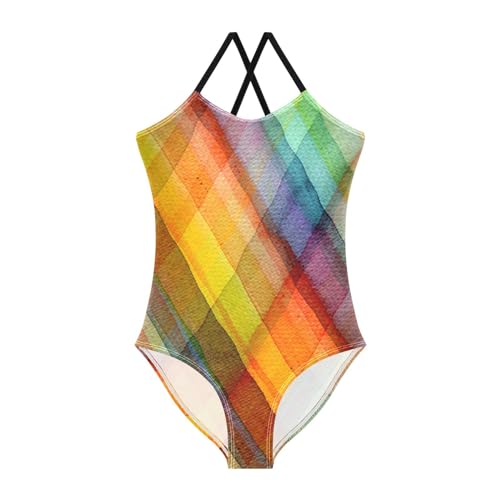 Abstract Watercolors Tartan Swimsuits for Girls 1 Piecing Girls Bathing Suits Toddler Swim Suits for