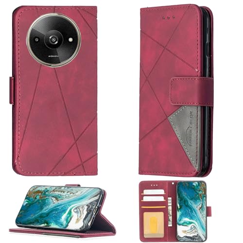 Aroepurt Case Compatible for Redmi A3x Phone Case Cover Flip Stand Cover PU Leather Wallet Case Red