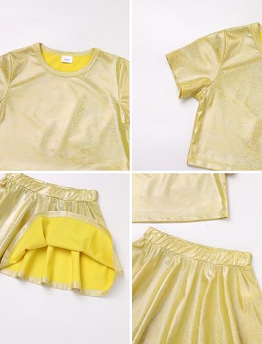 Image of Girls Metallic Sparkly Crop Top and Ruffle Mini Skirt Rave Party Jazz Dance Circus Performance Outfit