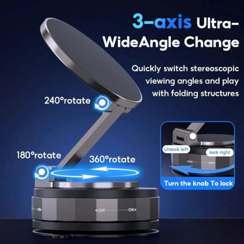 Image of (1 Year Warranty) 360 Vacuum Magnetic Phone Holder for Car, Foldable Dashboard & Windshield Suction Mount, Adjustable Strong Magnetic Car Phone Mount with Full Circle Ring, Universal Mobile Holder