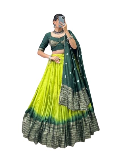 Sarathybiz Woman's perfectly Navratri Collection Tussar Silk Lehenga Choli Patola Print with Foil Work