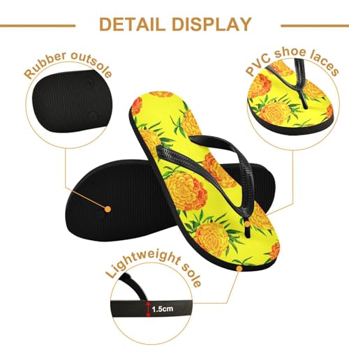 Flower Leaf Yellow Flip Flops for Beach Thong Sandals Anti-slip Lightweight Beach Shoes for House Indoor Outdoor3