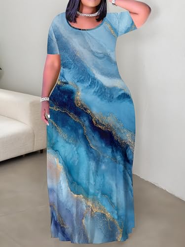Image of Plus Size Maxi Dresses for Curvy Women T-Shirt Summer Sun Dresses Loose Fit