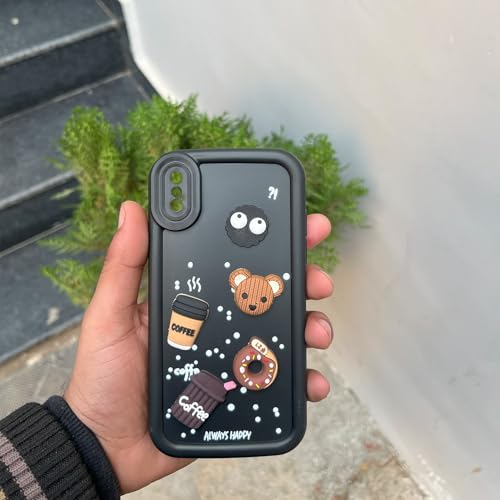 Image of Pikkme Bumper Case for iPhone X /Xs | Cute Fun Cartoon 3D Bear Silicone Full Body Protection Back Cover (Black)