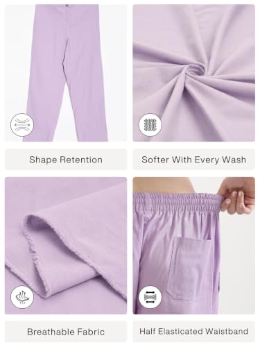 Image of SAADAA Women's Airy Linen Straight Pants | Regular Fit Trousers | Half Elasticated with Drawstrings & Buttons | 4 Pockets | Everyday & Office Wear