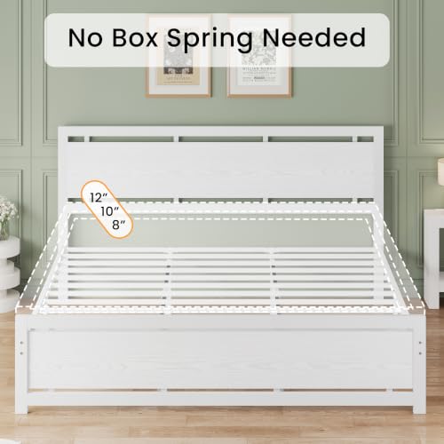 Image of LIKIMIO King Bed Frame with Headboard and Footboard, Metal Strong Supports, Easy Assembly, Noise-Free, No Box Spring Needed, White