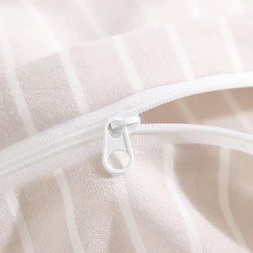 Image of NEXHOME PRO Striped Duvet Cover Queen Size,100% Washed Cotton Bedding Set,Textured Linen Feel,Breathable,Organic,3 Piece(White Stripes 90x90)