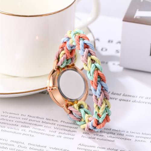 Women's Colorful Weave Elastic Band Quartz Wristwatch with Easy-Read Dial - Image 3