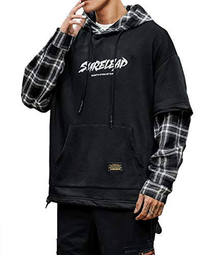 2021 Menâ€™s Patchwork Hoodies Loose Sweatshirts Hiphop Punk Streetwear Casual Pullover Black