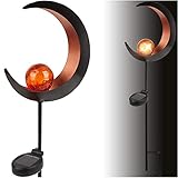 alles-meine.de GmbH Solar - LED Licht - Gartenfackel - Flamme/Mond - Kupfer/orange - 93 cm - Leuchte - Solarblume - Garten Wetterfest für Innen Außen - handbemaltes Glas & Me..