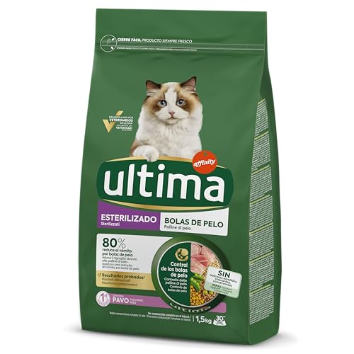 Miniatura 2 de Ultima Esterilizado Bolas De Pelo Pavo, Comida Seca Para Gatos, Pack De 4 X 1,5kg, Total 6kg